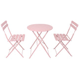 3 Pieces Patio Bistro Balcony Metal Chair Table Set - Pink
