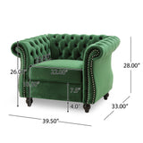 Nexuson Upholstered Velvet Chesterfield Chair with Deep Tufted and Nailhead Trim, Emerald