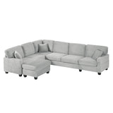 Upholstered U-Shaped Sectional Sofa with Movable Ottoman and Storage Pockets - Multiple Colors
