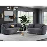 Luxe Upholstered Curved Sofa With Trim And Diamond Quilting - Dark Gray