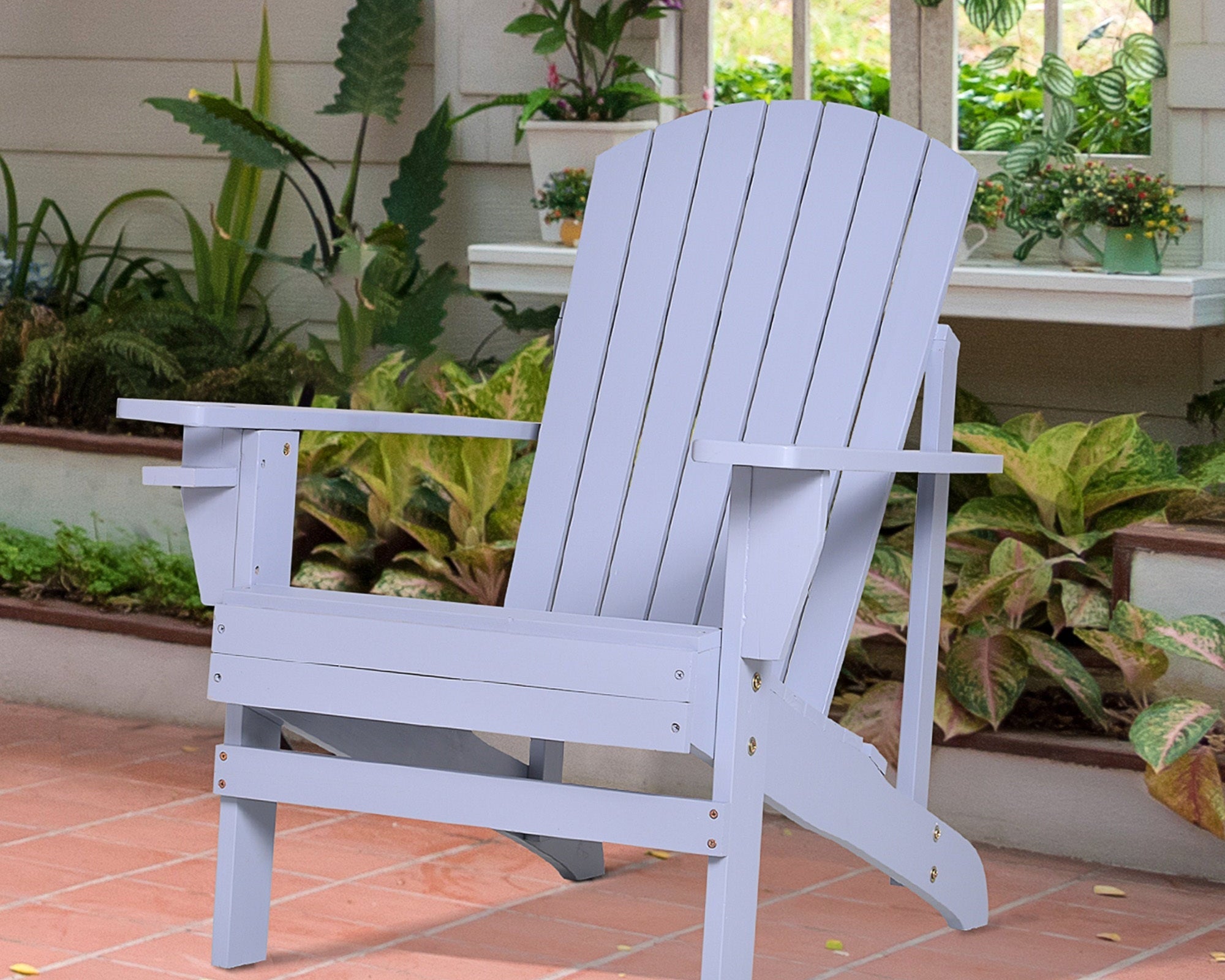Classic Wood Adirondack Chair with Cupholder