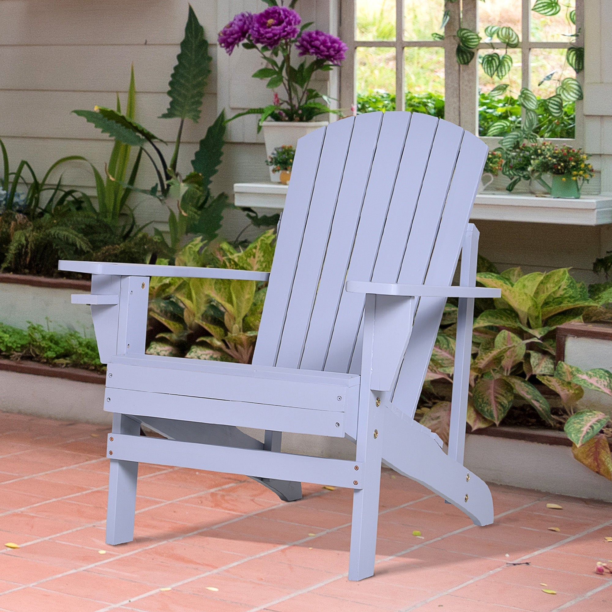 Classic Wood Adirondack Chair with Cupholder