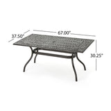 Celestine Outdoor Cast Aluminum Dining Table with Floral Lattice Design and Umbrella Holder