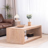 Rustic Beaded Edge Coffee Table – 47.6' Rectangular Center Table with Open Storage Shelf, Natural Finish, Modern Farmhouse Style