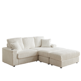 84-Inch Corduroy 3-Seater Sofa with Pillows and Ottomans