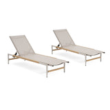 Hargrove Outdoor Patio Aluminum Chaise Lounge (Set of 2) - Natural / Silver