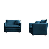Accent Chair Set of 2, Blue Chenille Upholstered Armchairs