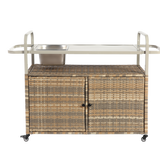 Outdoor Bar Table with Wicker Cabinet and Steel Top