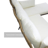 6PCS Outdoor Patio Balcony Natural Color Wicker Sofa Chair Set with Beige Cushion,Round Tempered Glass Table
