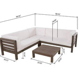 OANA Outdoor Wooden Sectional Set with Cushions, White
