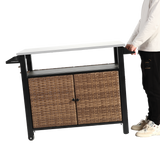 Outdoor Kitchen Wicker Island Rolling Cart & Storage Cabinet Brown