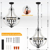 5-Light Convertible White Wood Farmhouse Chandelier
