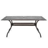 Celestine Outdoor Cast Aluminum Dining Table with Floral Lattice Design and Umbrella Holder