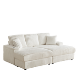 84-Inch Corduroy 3-Seater Sofa with Pillows and Ottomans