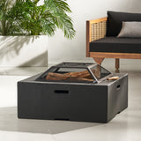 Outdoor 29' Square MgO Wood-Burning Fire Pit, Dark Gray