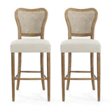 Cane-Back Upholstered Bar Stools Set of 2