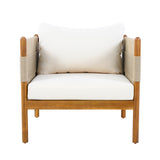 Outdoor Acacia Wood Club Chair with Diamond Rope Weave & Cushions, Teak Finish