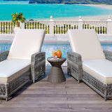 GO 2 Pieces Long Reclining Chaise, Outdoor Wicker Lounge with Armrests, Patio Adjustable Recliner with Soft Removable Cushions, All Weather Rattan Pool Lounge for Poolside & Garden, Beige
