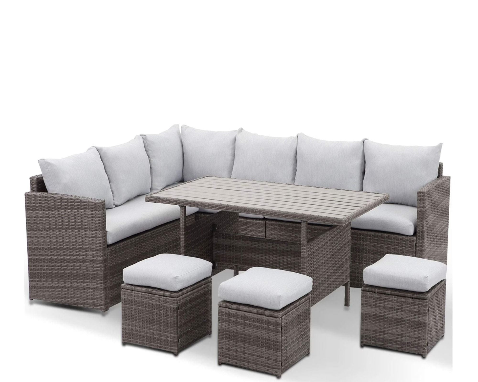 7 Piece Outdoor Dining Set With Cushions, Modular Sectional Sofa And Table