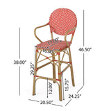 Outdoor Wicker and Aluminum French Barstools, Set of 2