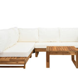 Outdoor 4pc Acacia Wood Sectional Patio Sofa Set