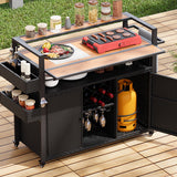 K&K 52.8"W Wicker Outdoor Grill Cart with Extended Table Top