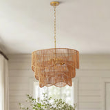Handwoven Paper Rattan Boho Chandelier with 7-Light E26 Base