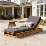 Acacia Wood Chaise Lounge with 4" Thick 3-Fold