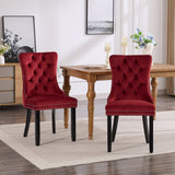 Classic Velvet Dining Chairs - Burgundy (Set of 2)