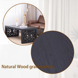 47.2' Solid Black Carved Wood Coffee Table – Handcrafted Look with Ornate Side Panels