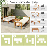 6 Piece Acacia Wood Outdoor Modular Sectional with Daybed and Tea Table