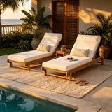 Light Teak Acacia Wood Chaise Lounge Set