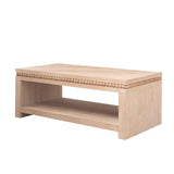 Modern Wood Coffee Table with Beaded Trim – 47 Rectangular Coffee Table with Open Storage Shelf, Light Natural Finish – Farmhouse & Coastal Living Room Furniture