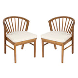 Outdoor Dining Chairs Set of 2, Acacia Wood Patio Chairs with Cushions