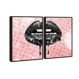 Noir and Blush Lips DIPTYCH - Displayed in a Floating Frame
