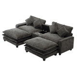Modern Sectional Sofa With Removable Ottomans, USB Ports