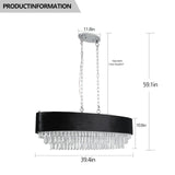 39' Modern Crystal Chandelier with Black Imitation Velvet Shade