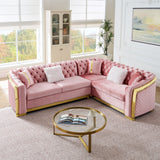 L Shaped Chesterfield Sectional Sofa With Stainless Steel Accents