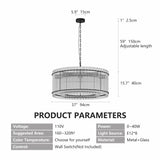 37-Inch Modern Black Round 8-Light Crystal Chandelier