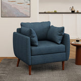 Luminate Upholstered Fabric Club Chair with Tapered Legs and 2 Accent Pillows, Navy Blue