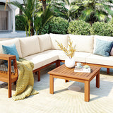 GO 4 Pieces Outdoor Acacia Wood Sofa Set with Coffee Table