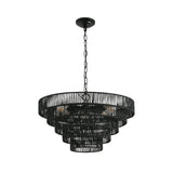24" Rustic 5-Tier Black Hemp Rope Pendant Light Chandelier