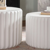 White Scalloped Round Coffee Table Set: Nesting Design, Elegant Curved-Edge Shape