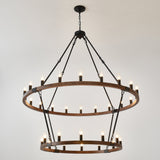 Large Solid Wood Wagon Wheel Chandelier, 2-Tier 32-Lights