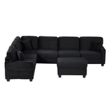 Upholstered U-Shaped Sectional Sofa with Movable Ottoman and Storage Pockets - Multiple Colors