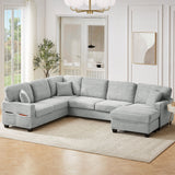Upholstered U-Shaped Sectional Sofa with Movable Ottoman and Storage Pockets - Multiple Colors