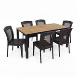 7 Piece Outdoor Dining Set with Table and 6 Chairs - Brown Multi