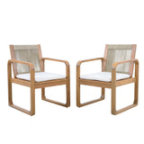 2-Piece Outdoor Dining Chairs Set: Acacia Wood with Rope Back