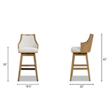 Bahama 30' Cane Rattan High-Back Swivel Bar Stool with Recessed Arms, Two-Tone Neutral Gray Polyester Wool Blend