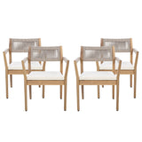 Braided Acacia Wood Outdoor Dining Chairs Set of 2 – Teak Look with Beige Rope & Cream Cushions